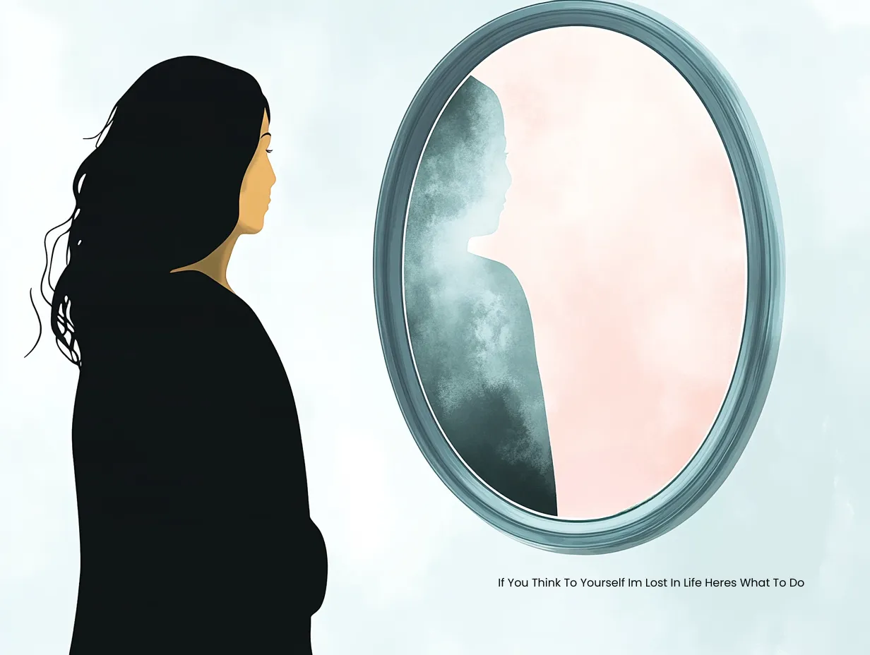 If you think to yourself I'm lost in life here's what to do – vector illustration of a woman staring at a foggy mirror with her reflection barely visible