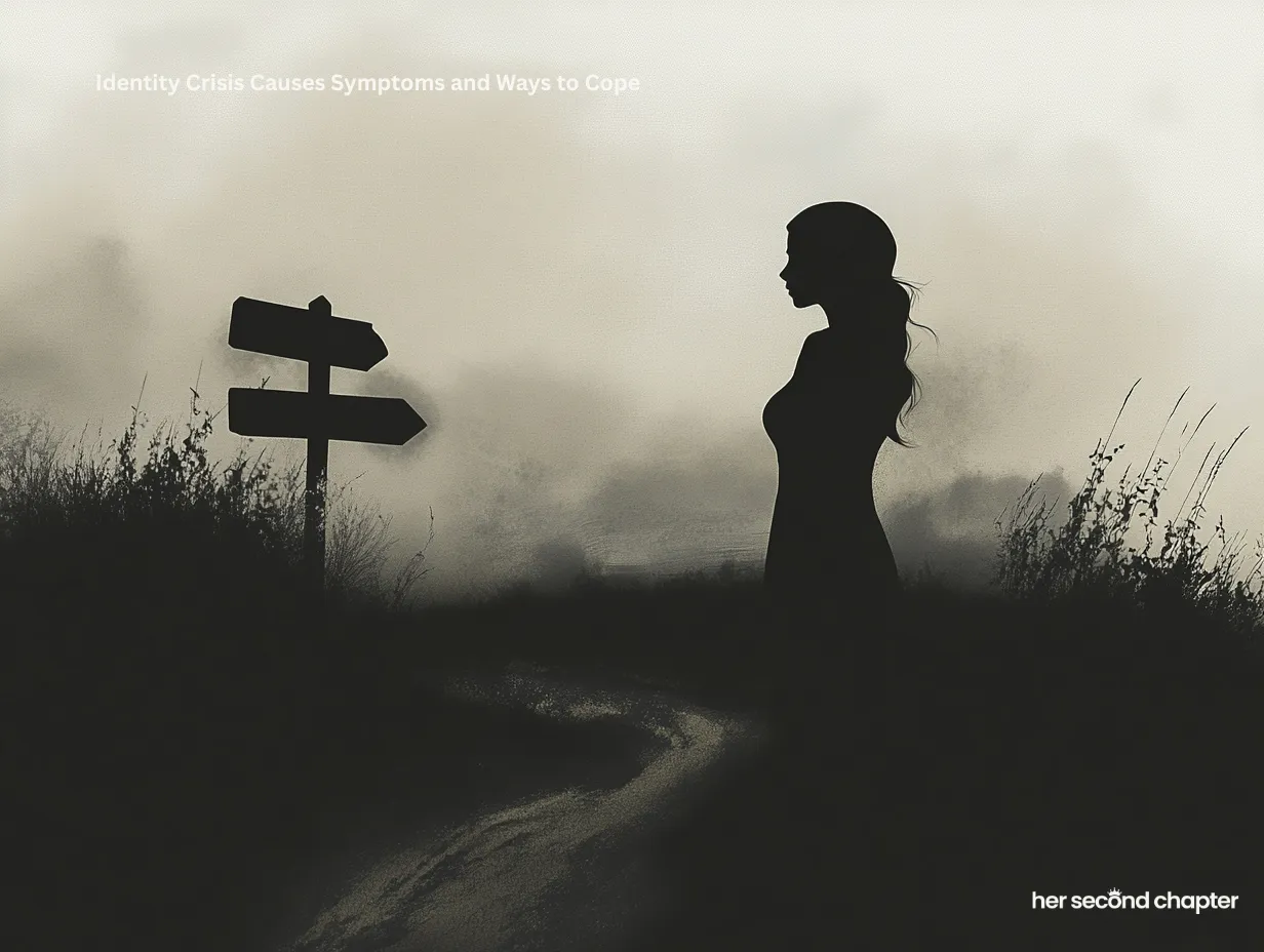 Silhouette of a woman at a crossroads, symbolizing identity crisis and ways to cope with symptoms