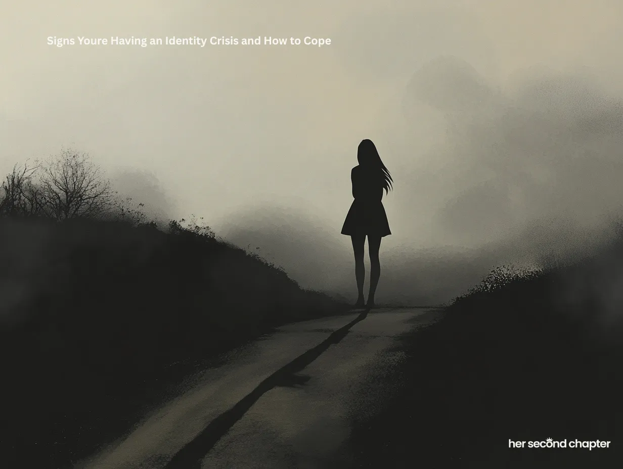 Woman standing on a darkened road, representing signs of an identity crisis and how to cope with it