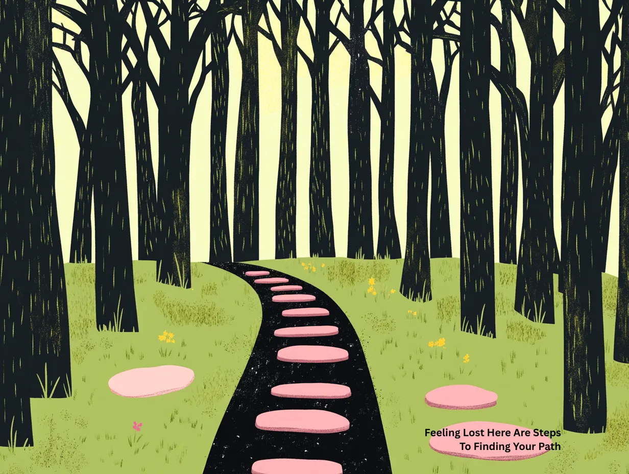 Feeling lost here are steps to finding your path vector illustration of a stone path leading through a quiet forest