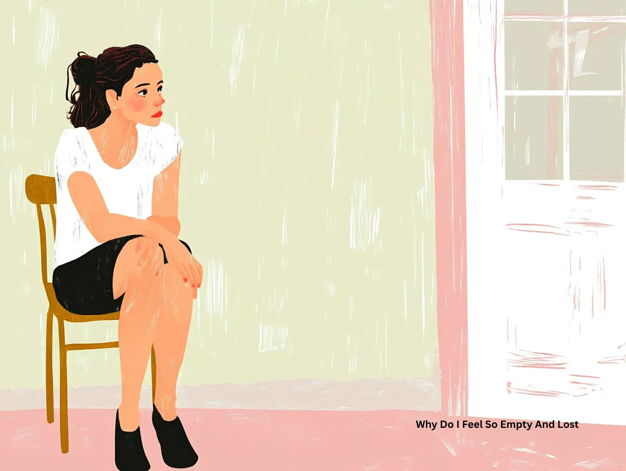 Why do I feel so empty and lost vector illustration of a woman sitting alone on a chair looking toward a window with distant expression